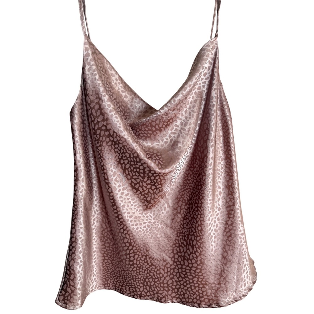 Glam Cowl Neck Cami Top Womens Size M Rose Gold Satin Animal Print GT2059